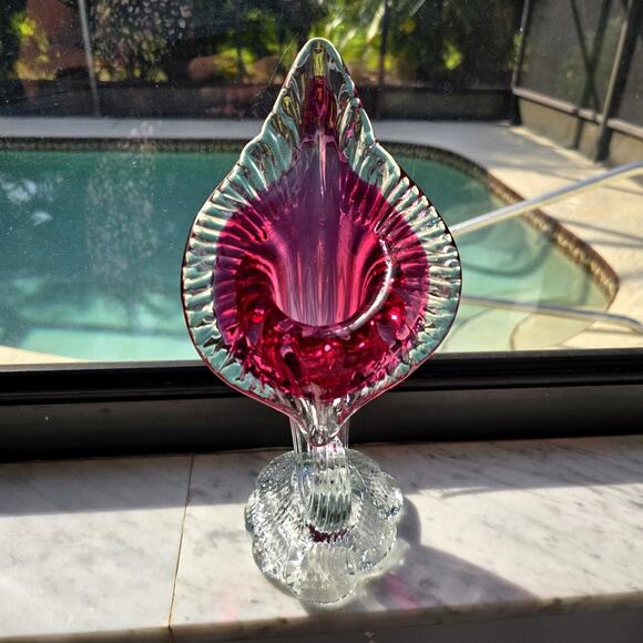 Cranberry to Clear Jack In The Pulpit Glass Vase Vintage Angelo Rossi - Picture 13 of 13